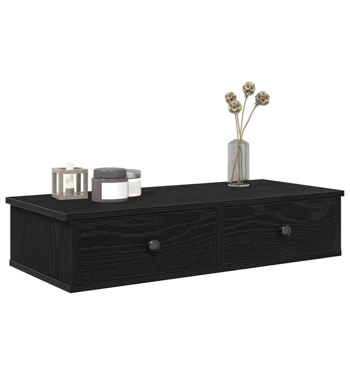 Étagère murale avec tiroirs noir 80x31x17 cm bois d'ingénierie | Mobilier & Déco