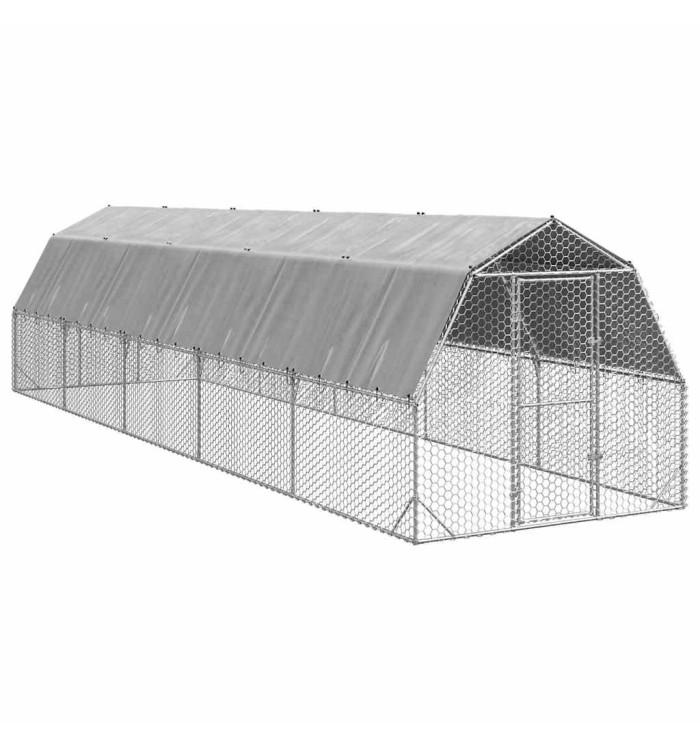Poulailler avec toit 2,5x10x2,25 m acier galvanisé | Mobilier & Déco