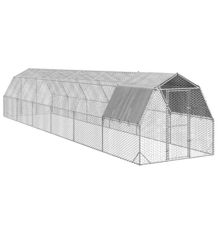 Poulailler avec toit 2,5x12x2,25 m acier galvanisé | Mobilier & Déco