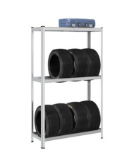 Étagère à pneus à 2 niveaux argent acier et bois d'ingénierie | Mobilier & Déco