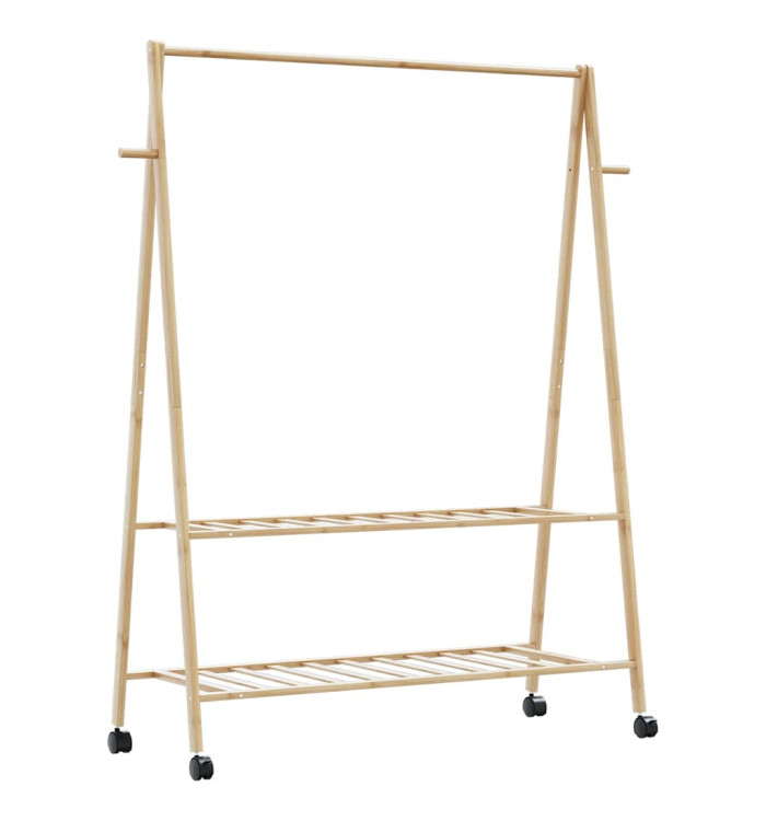 Porte-vêtements et étagères roulettes 132x45,5x155,5cm bambou | Mobilier & Déco