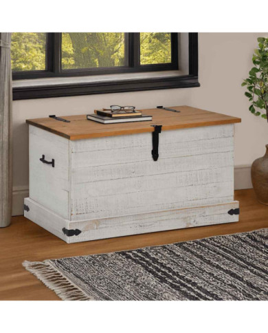 Coffre de rangement HALDEN blanc 91x48x47 cm bois massif pin | Mobilier & Déco