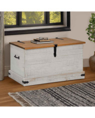 Coffre de rangement HALDEN blanc 91x48x47 cm bois massif pin | Mobilier & Déco