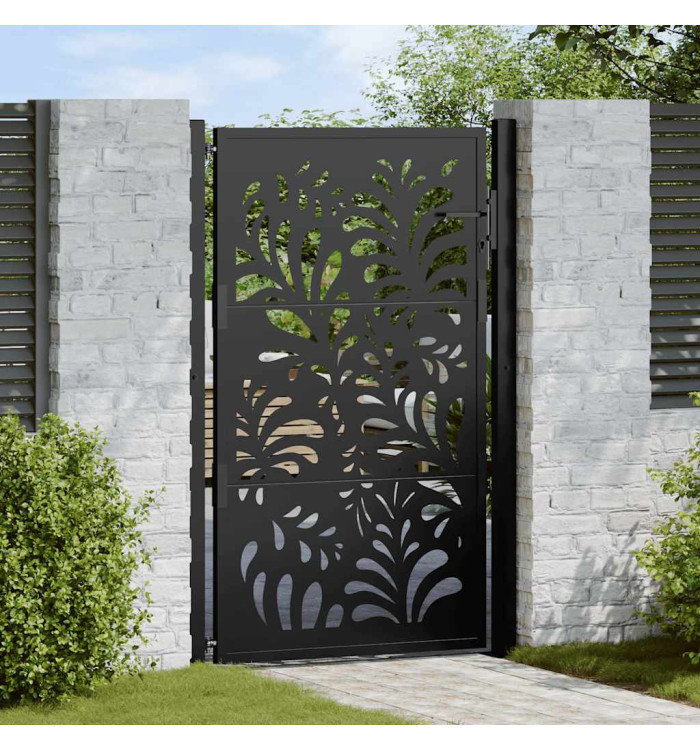 Portail de jardin noir 105x155 cm acier conception de vagues | Mobilier & Déco