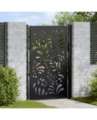 Portail de jardin noir 105x155 cm acier conception de vagues | Mobilier & Déco