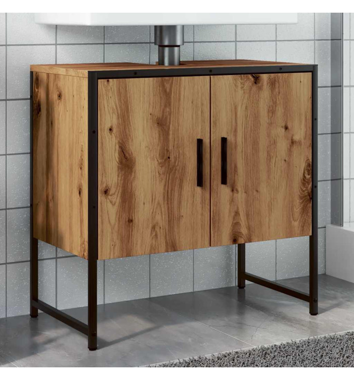 Armoire lavabo de salle de bain chêne artisanal 60x33x60 cm | Mobilier & Déco
