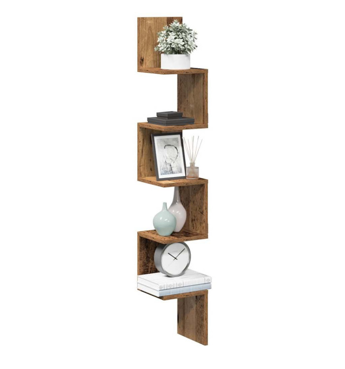 Étagère d'angle murale vieux bois 20x20x127,5 cm | Mobilier & Déco