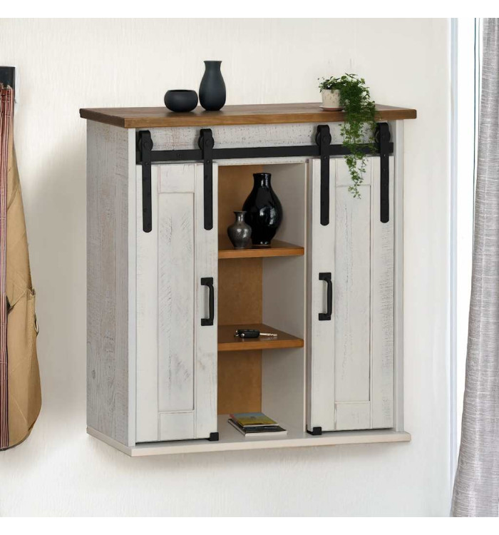 Armoire suspendue HALDEN 2 portes coulissantes blanc pin | Mobilier & Déco