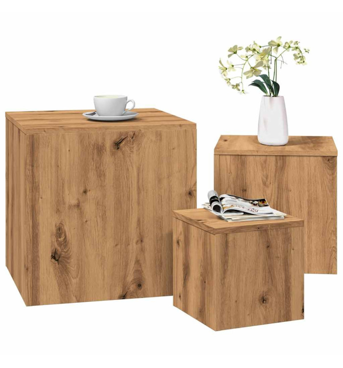 Tables d'appoint 3 pcs chêne artisanal bois d'ingénierie | Mobilier & Déco