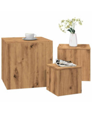 Tables d'appoint 3 pcs chêne artisanal bois d'ingénierie | Mobilier & Déco