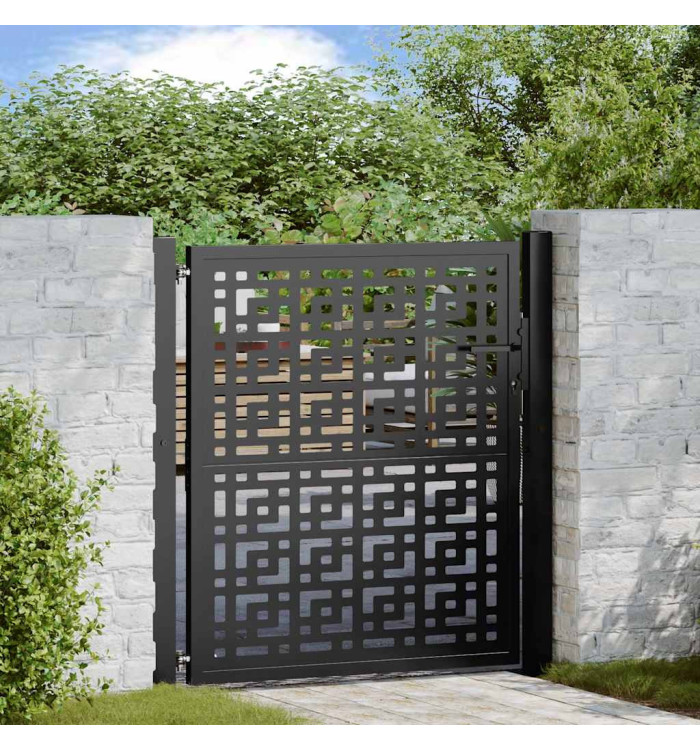 Portail de jardin noir 105x106 cm acier conception croisée | Mobilier & Déco