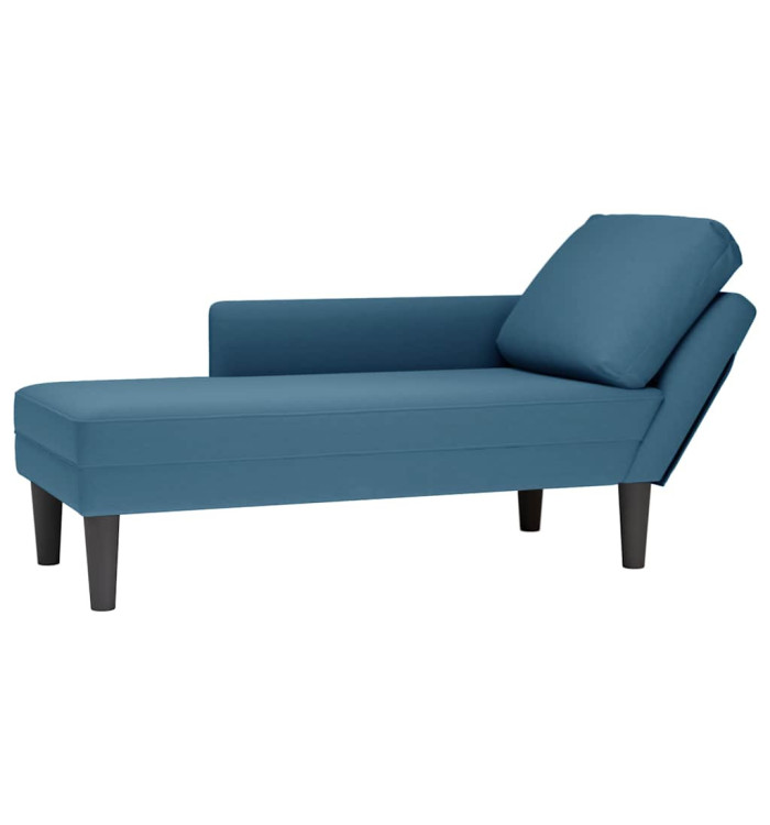 Fauteuil long avec coussin et accoudoir droit bleu velours | Mobilier & Déco