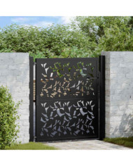 Portail de jardin noir 105x106 cm acier conception de feuilles | Mobilier & Déco