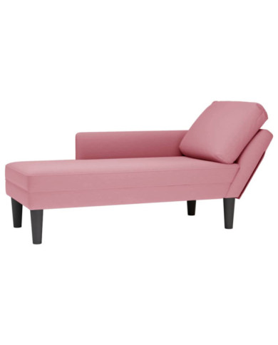 Fauteuil long avec coussin et accoudoir droit rose velours | Mobilier & Déco