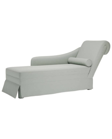 Fauteuil long et traversin accoudoir droit gris clair velours | Mobilier & Déco