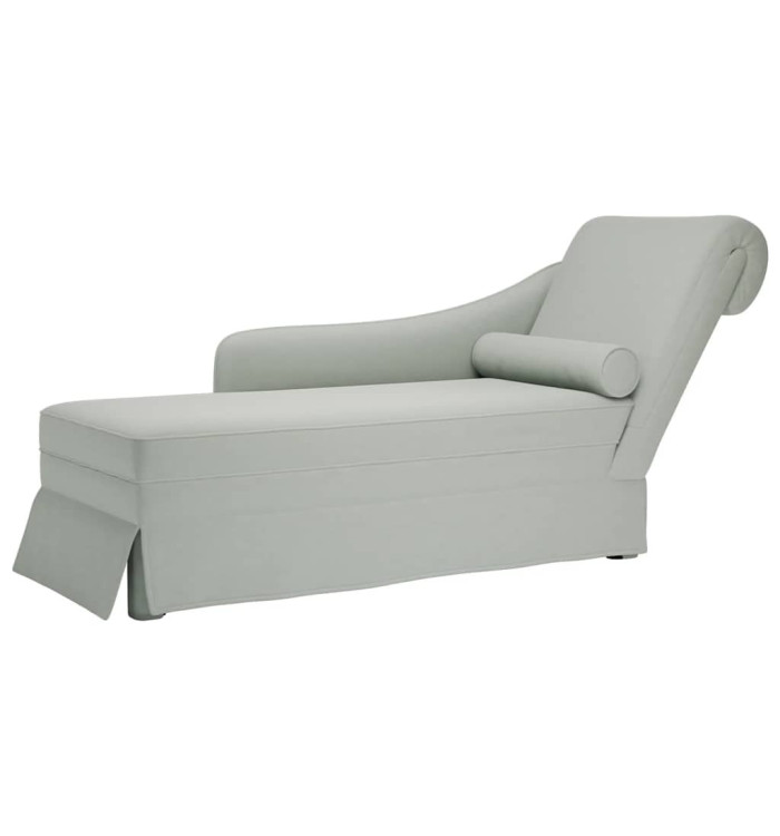 Fauteuil long et traversin accoudoir droit gris clair velours | Mobilier & Déco