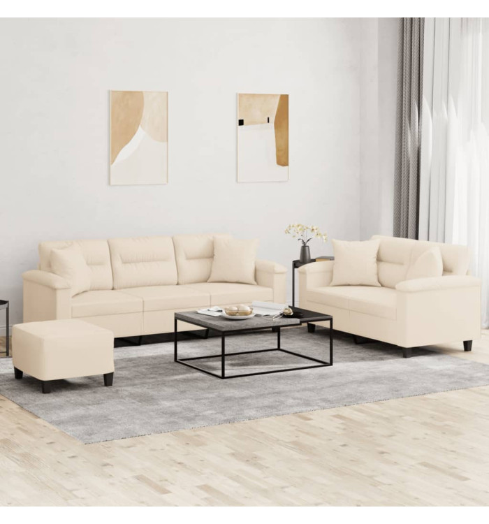 Ensemble de canapés 3 pcs avec coussins Beige Tissu microfibre | Mobilier & Déco