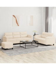 Ensemble de canapés 3 pcs avec coussins beige tissu microfibre | Mobilier & Déco