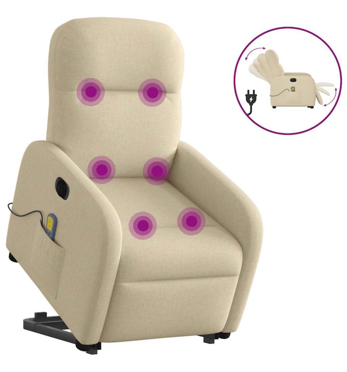 Fauteuil inclinable de massage électrique Crème Tissu | Mobilier & Déco