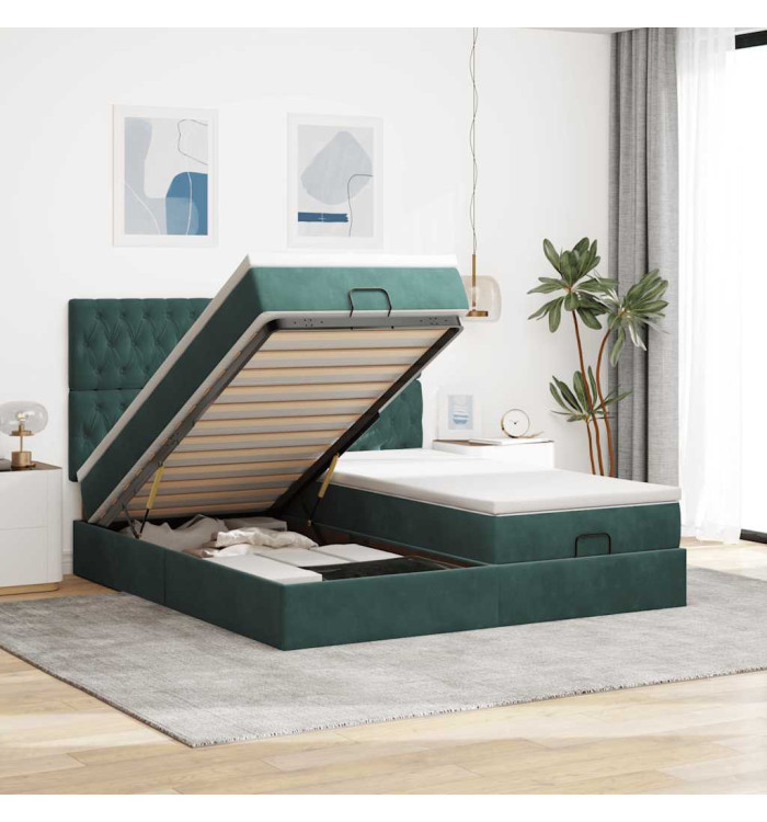 Cadre de lit ottoman avec matelas vert foncé 200x200 cm velours | Mobilier & Déco