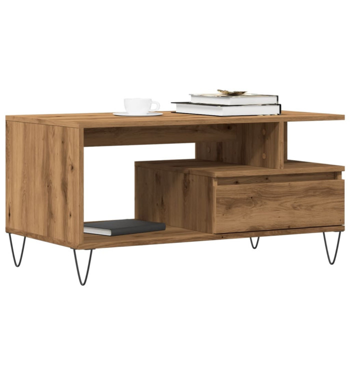 Table basse chêne artisanal 90x49x45 cm bois d'ingénierie | Mobilier & Déco