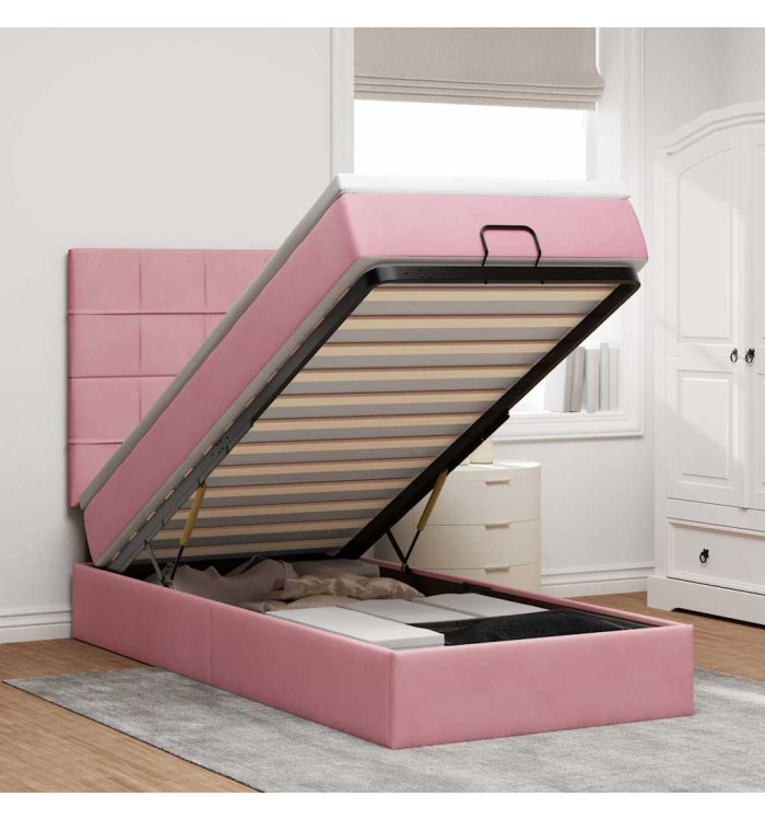Cadre de lit ottoman avec matelas rose 90x190 cm velours | Mobilier & Déco