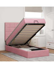 Cadre de lit ottoman avec matelas rose 90x190 cm velours | Mobilier & Déco