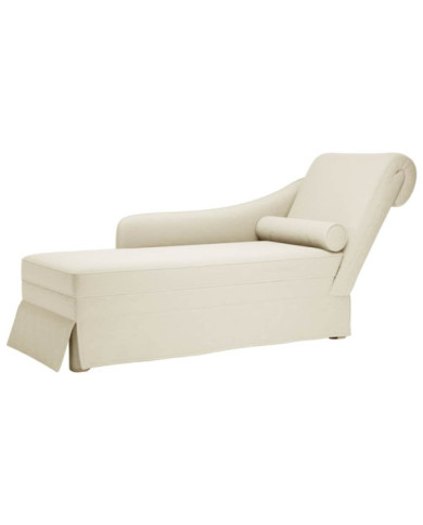 Fauteuil long avec traversin et accoudoir droit crème velours | Mobilier & Déco