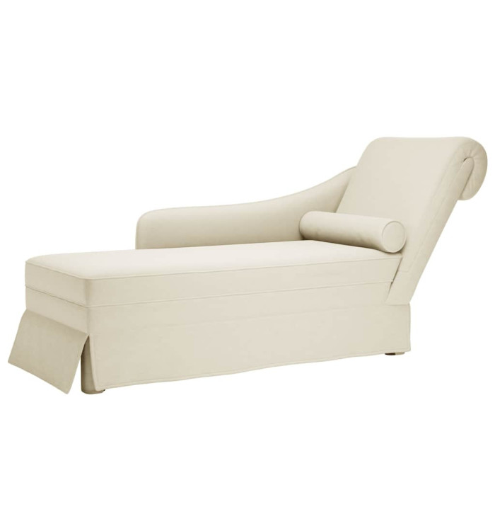 Fauteuil long avec traversin et accoudoir droit crème velours | Mobilier & Déco