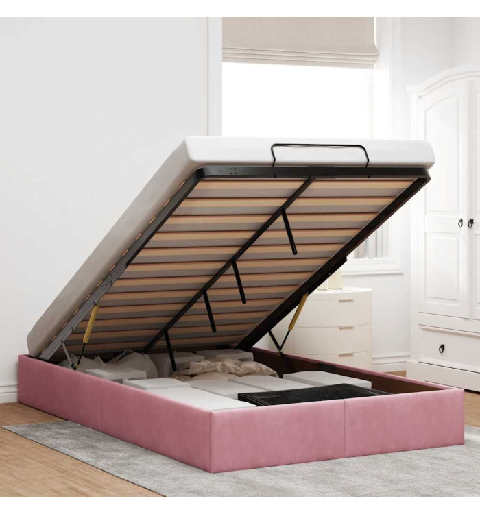 Cadre de lit ottoman sans matelas rose 120x190 cm velours | Mobilier & Déco