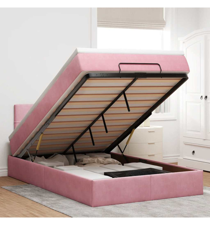 Lit ottoman avec matelas rose 120x190 cm velours | Mobilier & Déco