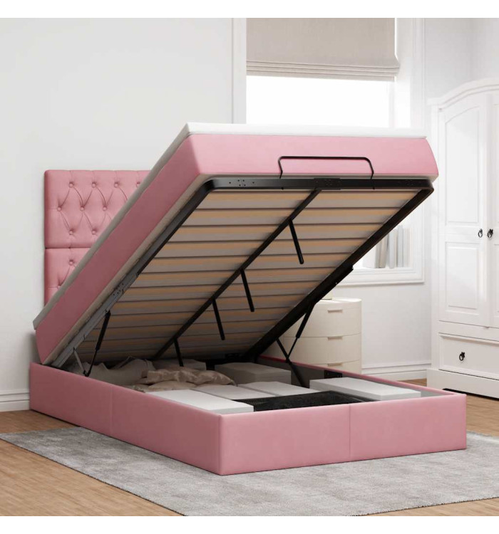 Cadre de lit ottoman avec matelas rose 120x190 cm velours | Mobilier & Déco