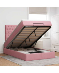 Cadre de lit ottoman avec matelas rose 120x190 cm velours | Mobilier & Déco
