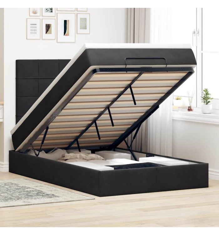 Cadre de lit ottoman avec matelas noir 120x190 cm velours | Mobilier & Déco