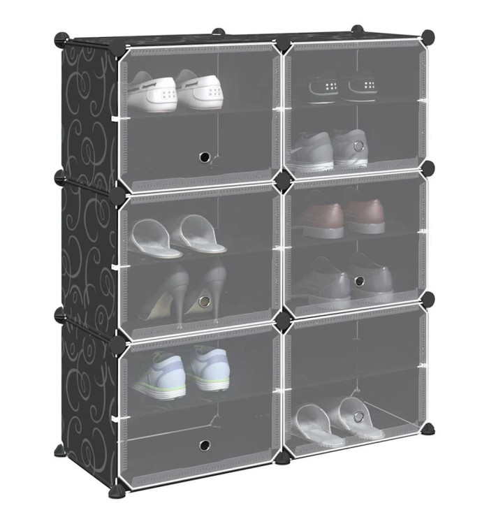 Cubes de rangement 6 pcs avec portes noir PP | Mobilier & Déco