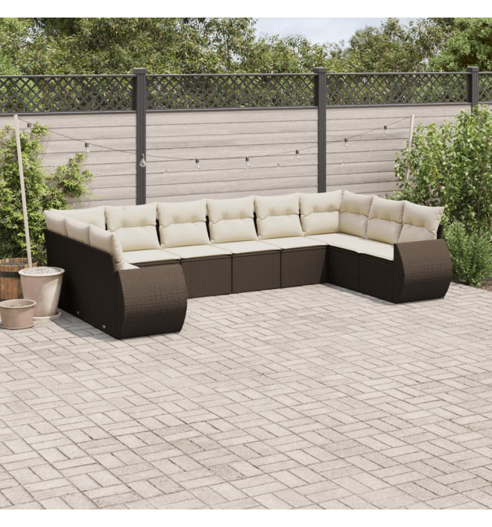 Salon de jardin 10 pcs avec coussins marron résine tressée | Mobilier & Déco
