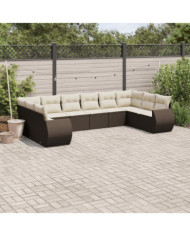 Salon de jardin 10 pcs avec coussins marron résine tressée | Mobilier & Déco