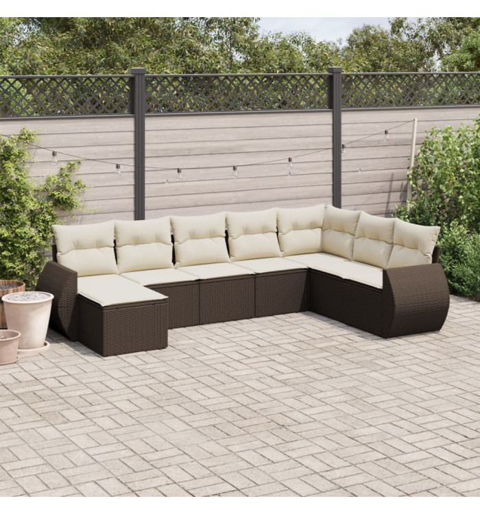 Salon de jardin 8 pcs avec coussins marron résine tressée | Mobilier & Déco