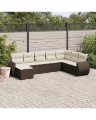 Salon de jardin 8 pcs avec coussins marron résine tressée | Mobilier & Déco