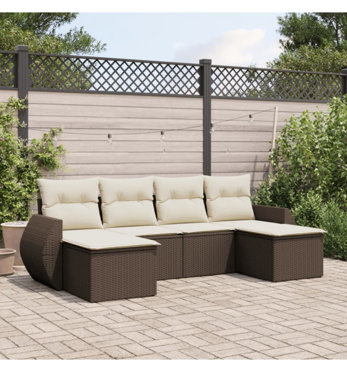 Salon de jardin avec coussins 6 pcs marron résine tressée | Mobilier & Déco