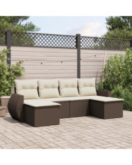 Salon de jardin avec coussins 6 pcs marron résine tressée | Mobilier & Déco