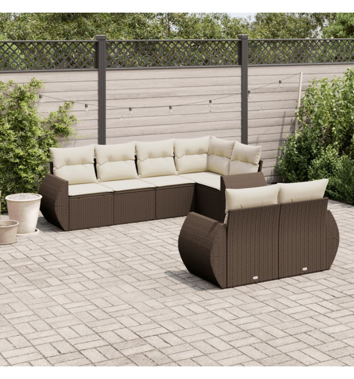 Salon de jardin avec coussins 7 pcs marron résine tressée | Mobilier & Déco