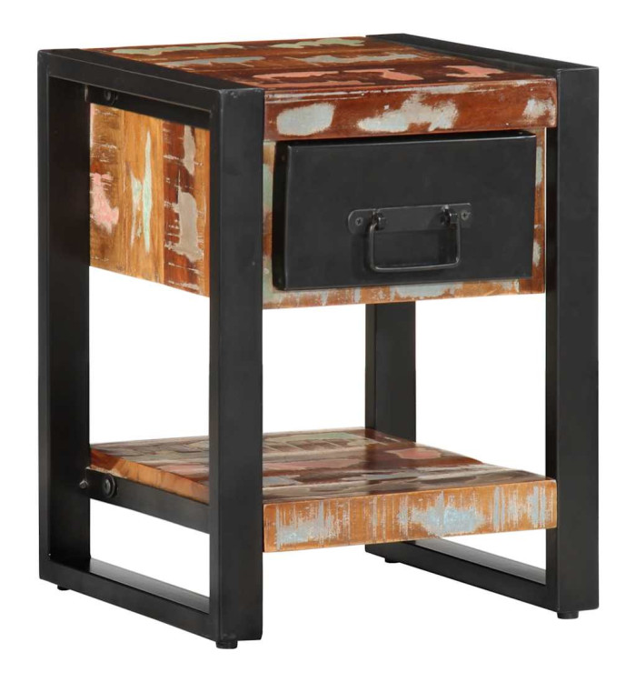 Table de chevet multicolore 35x34x45cm bois massif récupération | Mobilier & Déco
