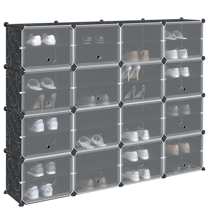 Cubes de rangement 16 pcs avec portes noir PP | Mobilier & Déco
