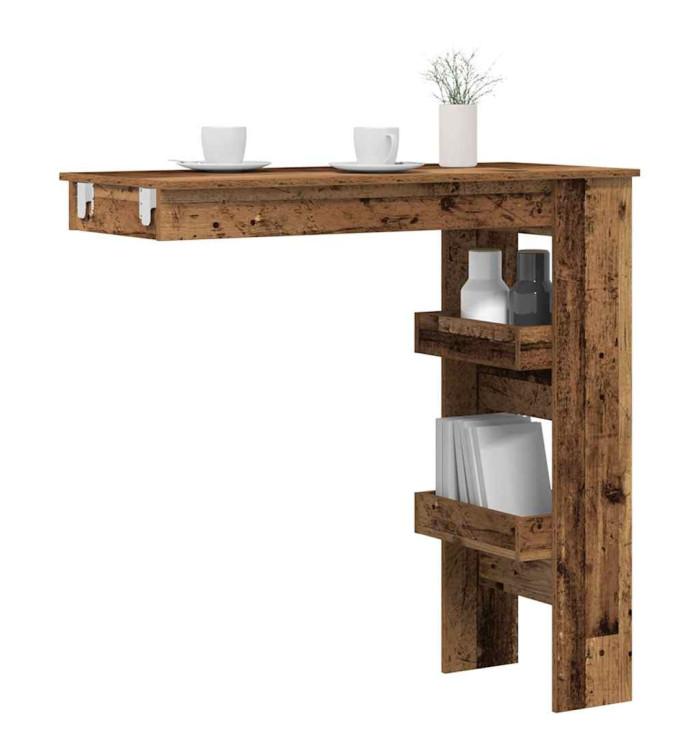 Table bar mural vieux bois 102x45x103,5 cm bois d'ingénierie | Mobilier & Déco