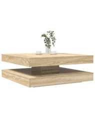 Table basse rotative à 360 degrés chêne sonoma 90x90x34,5 cm | Mobilier & Déco