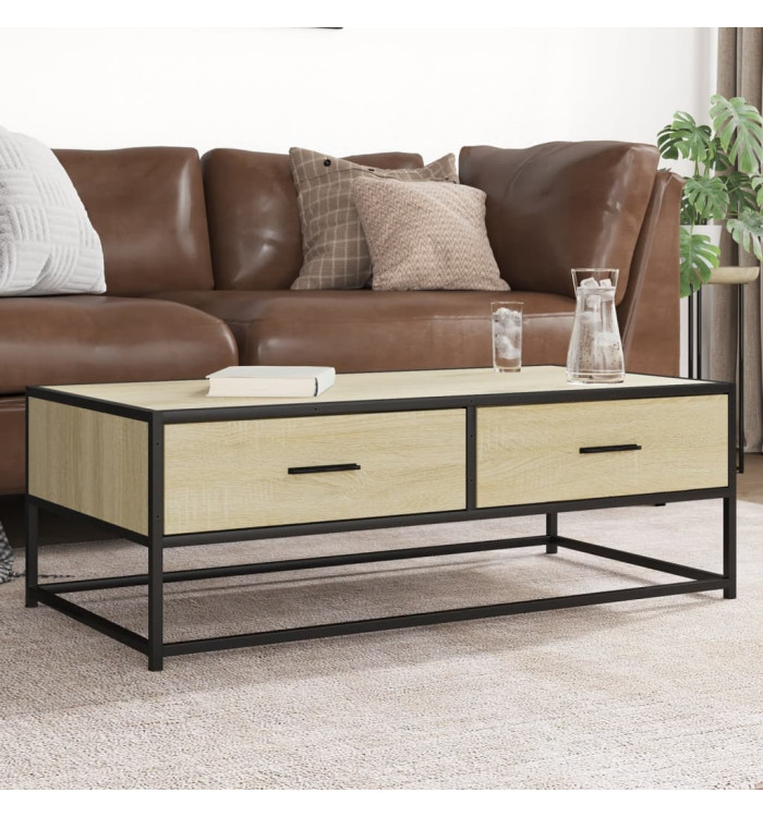 Table basse chêne sonoma 100x50x35cm bois d'ingénierie et métal | Mobilier & Déco