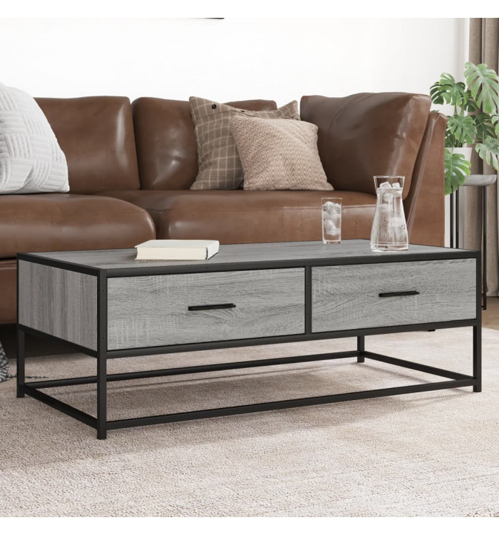 Table basse sonoma gris 100x50x35 cm bois d'ingénierie et métal | Mobilier & Déco
