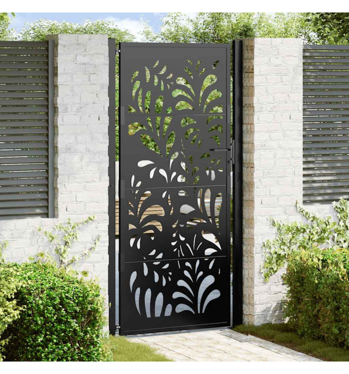 Portail de jardin noir 105x205 cm acier conception de vagues | Mobilier & Déco
