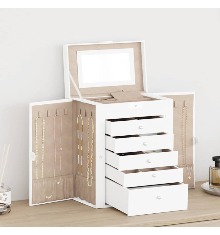  Boîte à bijoux 6 niveaux avec miroir verrouillable blanc | Mobilier & Déco